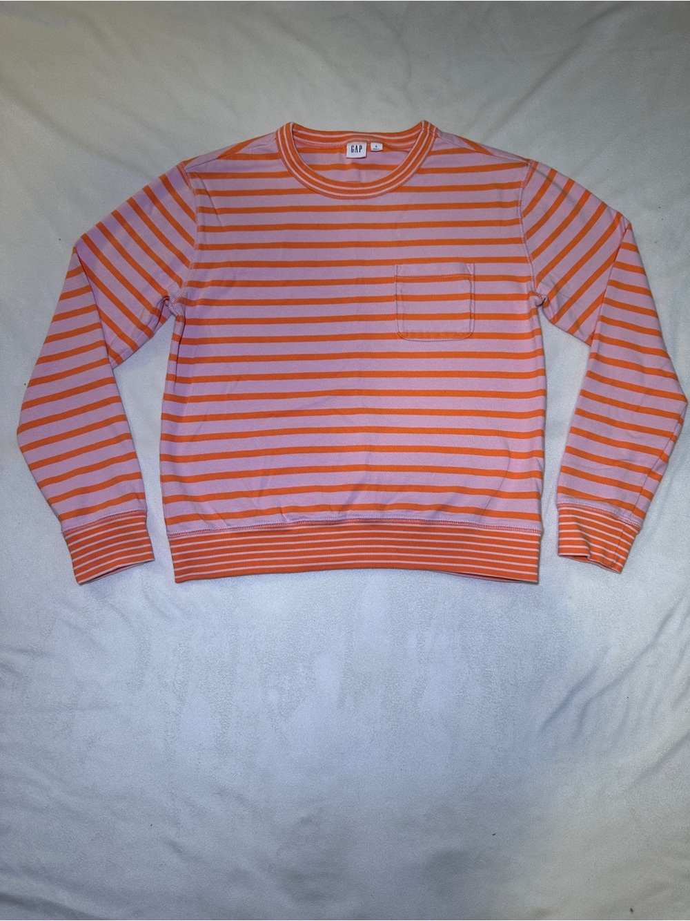 GAP Pink & Orange Striped Pocket Sweatshirt Pullover Size Small - Picture 5 of 12